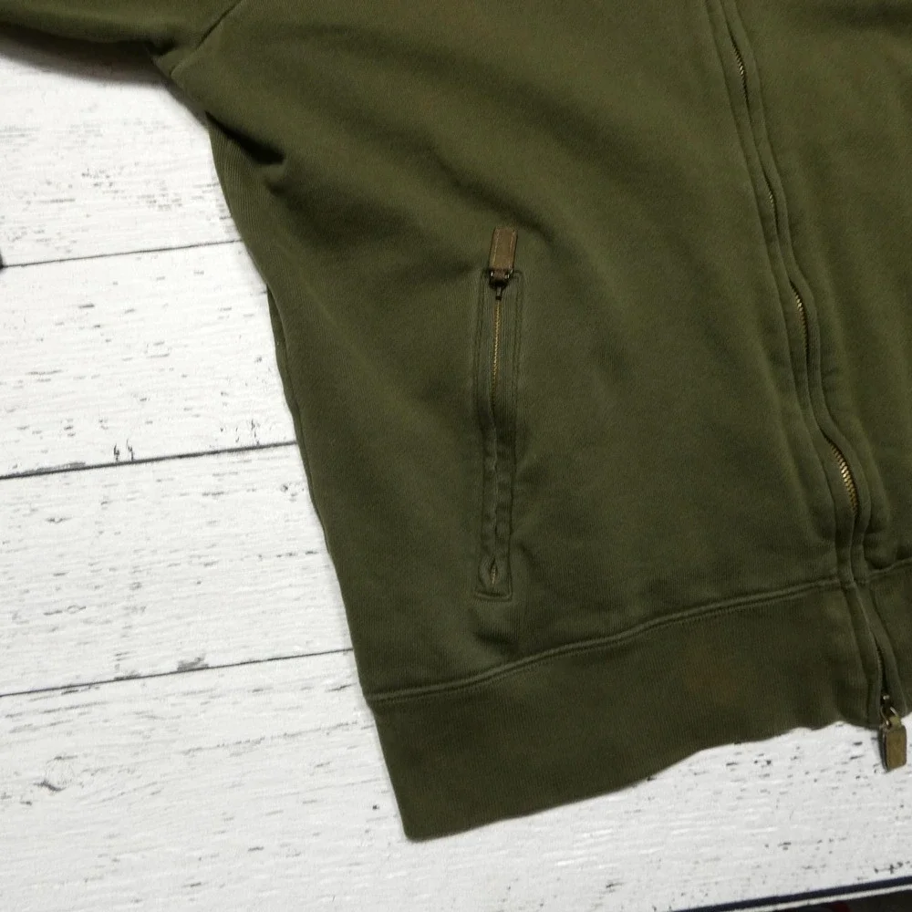 Polo Ralph Lauren Sweatshirt Mens Large Green Full Zip Mock Neck Fleece Pockets